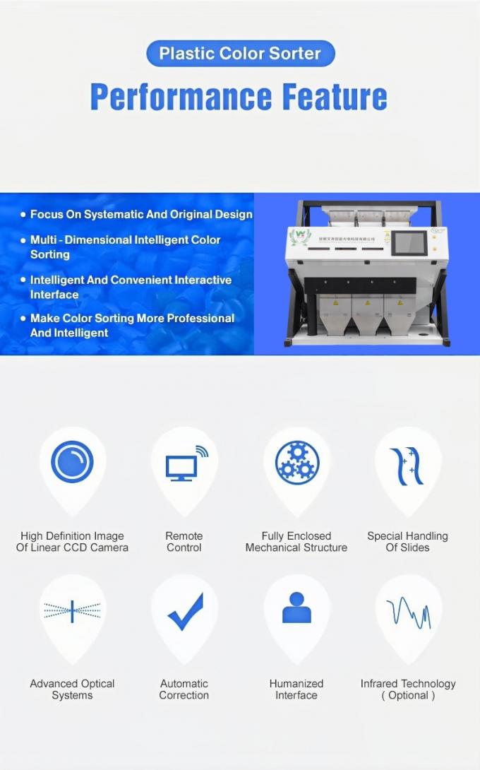 3 Produtor de chute Venda direta CCD Câmera PET PVC PP Máquina de classificação de cores de plástico 2